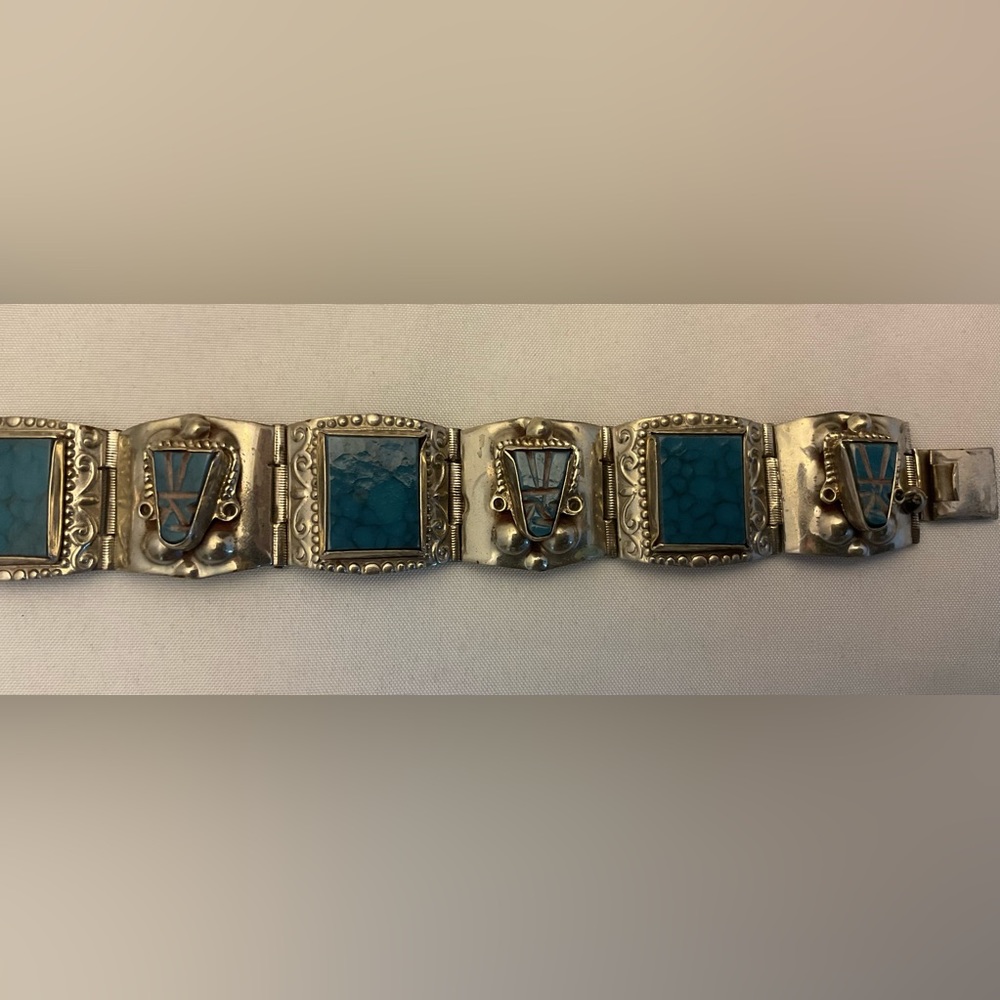 Stunning Hecho En Taxco Vintage Turquoise Bracelet - Picture 4 of 12